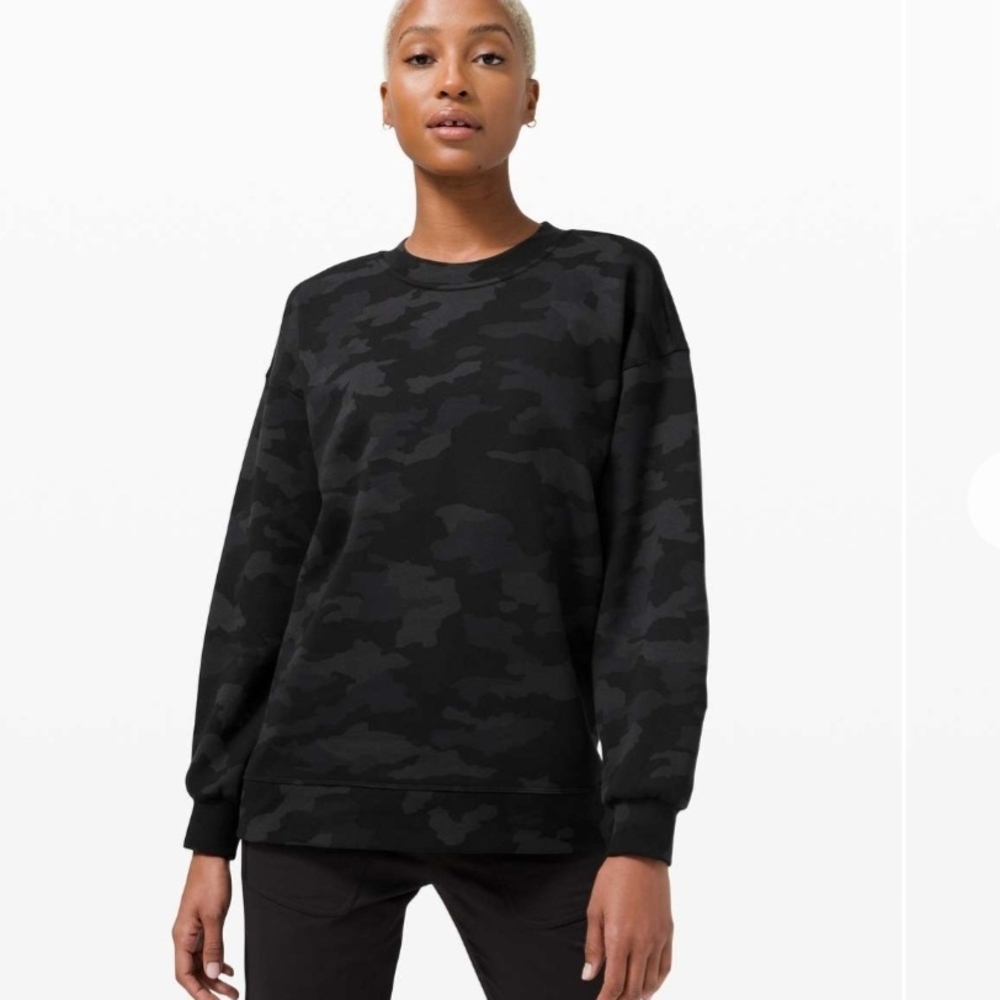 Lululemon Camo Perfectly Oversized Crew Sweatshirt Deep Coal Multi Size 6
